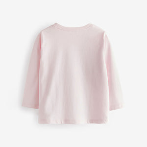 Pink 100% Cotton Long Sleeve Bow Sequin T-Shirt (9mths-6yrs)