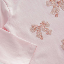 Load image into Gallery viewer, Pink 100% Cotton Long Sleeve Bow Sequin T-Shirt (9mths-6yrs)
