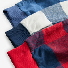 Load image into Gallery viewer, Red/Navy/Blue Vehicle Check Woven Bottom Pyjamas 3 Pack (9mths-6yrs)
