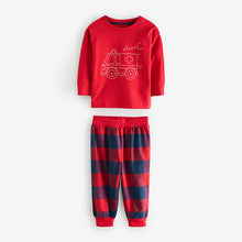 Load image into Gallery viewer, Red/Navy/Blue Vehicle Check Woven Bottom Pyjamas 3 Pack (9mths-6yrs)
