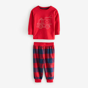Red/Navy/Blue Vehicle Check Woven Bottom Pyjamas 3 Pack (9mths-6yrs)