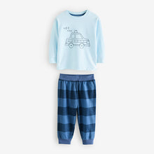 Load image into Gallery viewer, Red/Navy/Blue Vehicle Check Woven Bottom Pyjamas 3 Pack (9mths-6yrs)
