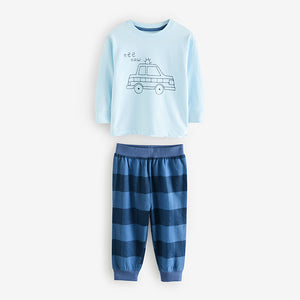 Red/Navy/Blue Vehicle Check Woven Bottom Pyjamas 3 Pack (9mths-6yrs)