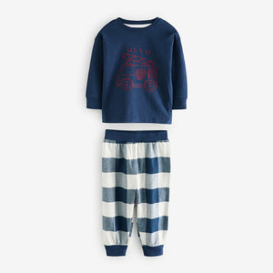 Red/Navy/Blue Vehicle Check Woven Bottom Pyjamas 3 Pack (9mths-6yrs)