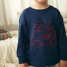 Load image into Gallery viewer, Red/Navy/Blue Vehicle Check Woven Bottom Pyjamas 3 Pack (9mths-6yrs)
