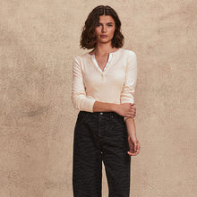 Load image into Gallery viewer, Neutral/Ecru Long Sleeve Double Collar Henley Top
