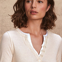 Load image into Gallery viewer, Neutral/Ecru Long Sleeve Double Collar Henley Top
