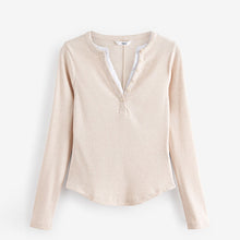 Load image into Gallery viewer, Neutral/Ecru Long Sleeve Double Collar Henley Top

