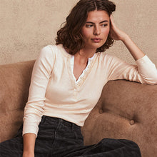 Load image into Gallery viewer, Neutral/Ecru Long Sleeve Double Collar Henley Top
