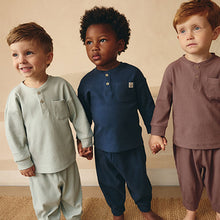 Load image into Gallery viewer, Navy/Camel Plain 3 Pack Relaxed Fit Pyjamas (12mths-6yrs)

