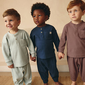 Navy/Camel Plain 3 Pack Relaxed Fit Pyjamas (12mths-6yrs)