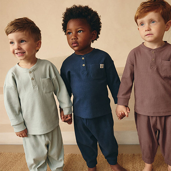 Navy/Camel Plain 3 Pack Relaxed Fit Pyjamas (12mths-6yrs)
