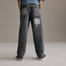 Load image into Gallery viewer, Grey Wide Fit 100% Cotton Graffiti Denim Jeans
