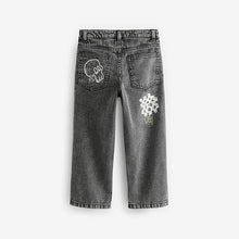 Load image into Gallery viewer, Grey Wide Fit 100% Cotton Graffiti Denim Jeans
