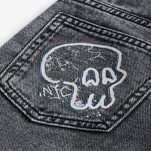 Grey Wide Fit 100% Cotton Graffiti Denim Jeans