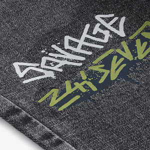 Grey Wide Fit 100% Cotton Graffiti Denim Jeans