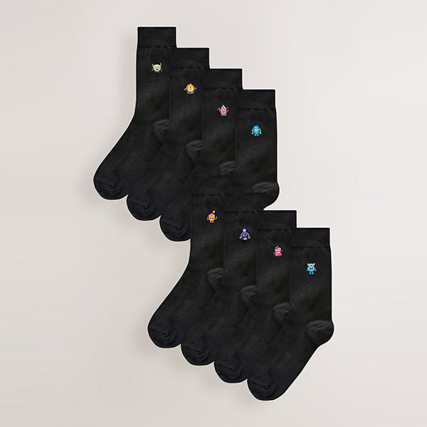 Monsters Fun Embroidered Socks 8 Pack