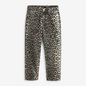 Leopard Print Straight Leg 100% Cotton Jeans