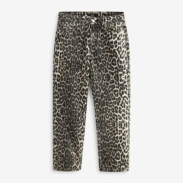 Leopard Print Straight Leg 100% Cotton Jeans