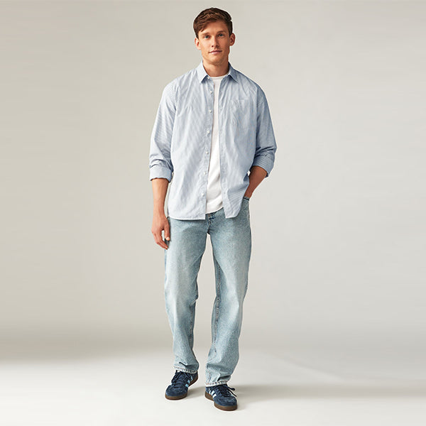 Dark Blue 100% Cotton Stripe Long Sleeve Shirt