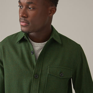 Dark Green Single Pocket Shacket With Wool