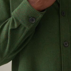 Dark Green Single Pocket Shacket With Wool
