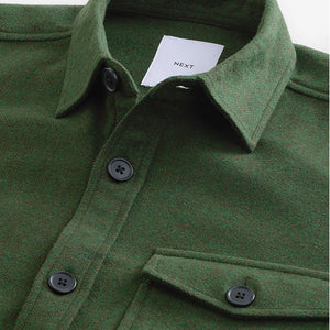 Dark Green Single Pocket Shacket With Wool