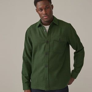Dark Green Single Pocket Shacket With Wool