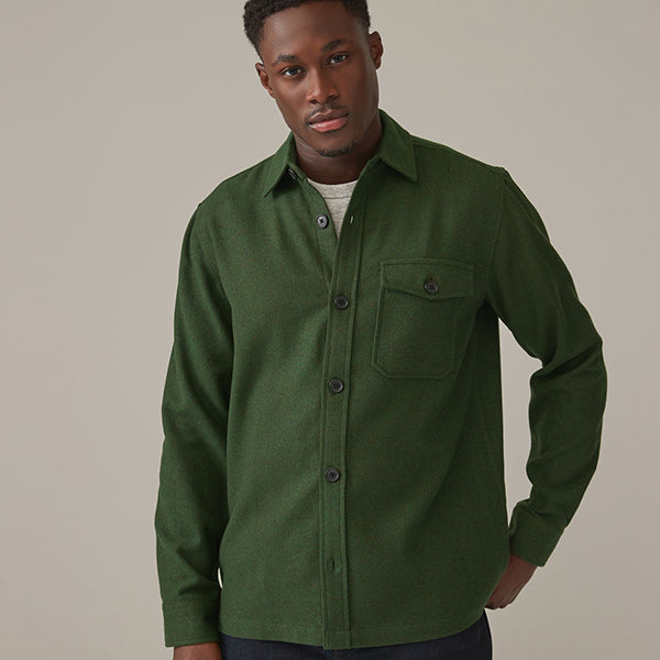 Dark Green Single Pocket Shacket With Wool
