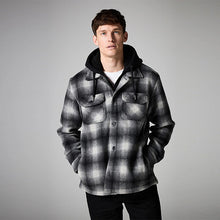 Load image into Gallery viewer, Grey Ombre Check Hooded Borg Lined Shacket
