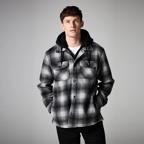 Grey Ombre Check Hooded Borg Lined Shacket