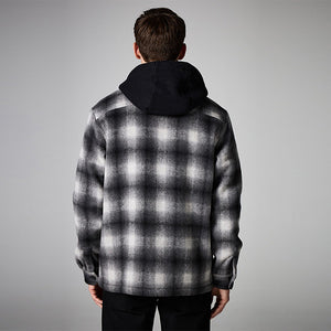 Grey Ombre Check Hooded Borg Lined Shacket