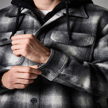 Load image into Gallery viewer, Grey Ombre Check Hooded Borg Lined Shacket

