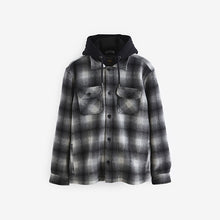 Load image into Gallery viewer, Grey Ombre Check Hooded Borg Lined Shacket

