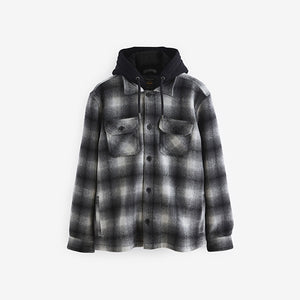 Grey Ombre Check Hooded Borg Lined Shacket
