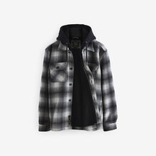 Load image into Gallery viewer, Grey Ombre Check Hooded Borg Lined Shacket

