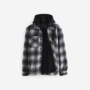 Grey Ombre Check Hooded Borg Lined Shacket