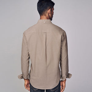 Stone Natural Brushed 100% Cotton Oxford Long Sleeve Shirt