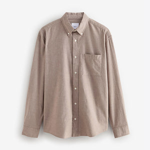 Stone Natural Brushed 100% Cotton Oxford Long Sleeve Shirt