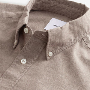 Stone Natural Brushed 100% Cotton Oxford Long Sleeve Shirt
