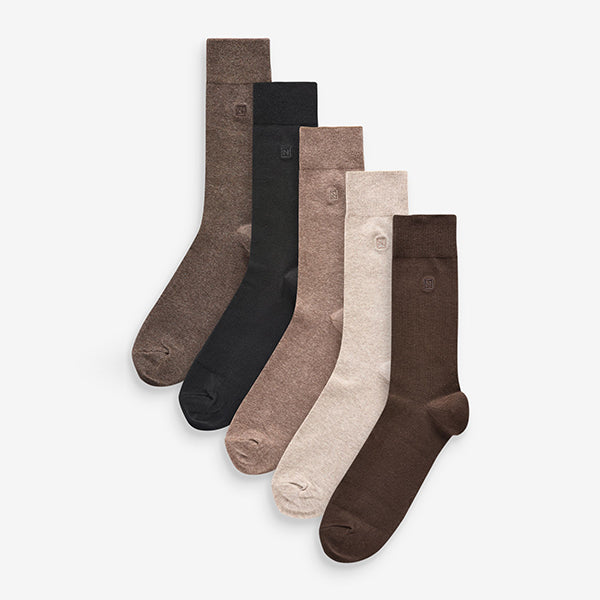 Neutral Soft Marl 5 Pack Embroidered Lasting Fresh Socks