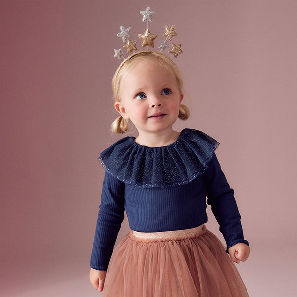 Navy Sparkle Collar Top (3mths-6yrs)