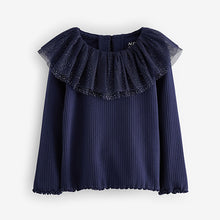 Load image into Gallery viewer, Navy Sparkle Collar Top (3mths-6yrs)
