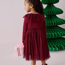 Load image into Gallery viewer, Burgundy Long Sleeve Mesh Dress (3mths-6yrs)
