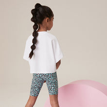 Load image into Gallery viewer, White/Blue Rolling Stones Boxy 100% Cotton T-Shirt And Cycle Shorts Set (4-12yrs)
