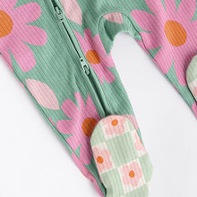 Load image into Gallery viewer, Green Flower Baby Two Way Zip Floral Print 100% Cotton Sleepsuits 3 Pack (0mths-18mths)
