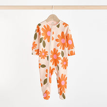 Load image into Gallery viewer, Green Flower Baby Two Way Zip Floral Print 100% Cotton Sleepsuits 3 Pack (0mths-18mths)
