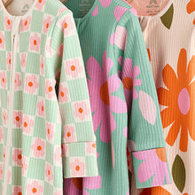Load image into Gallery viewer, Green Flower Baby Two Way Zip Floral Print 100% Cotton Sleepsuits 3 Pack (0mths-18mths)
