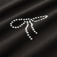 Load image into Gallery viewer, Black 100% Cotton Pearl Bows Embellished Short Sleeve T-Shirt
