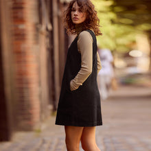 Load image into Gallery viewer, Black Corduroy Pinafore Short Sleeve Mini Dress
